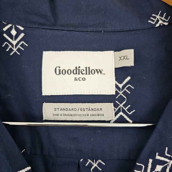 Goodfellow Mens Sz XXL Navy Blue Embroidery Short Sleeve Button-Down Camp Shirt - Picture 4 of 9